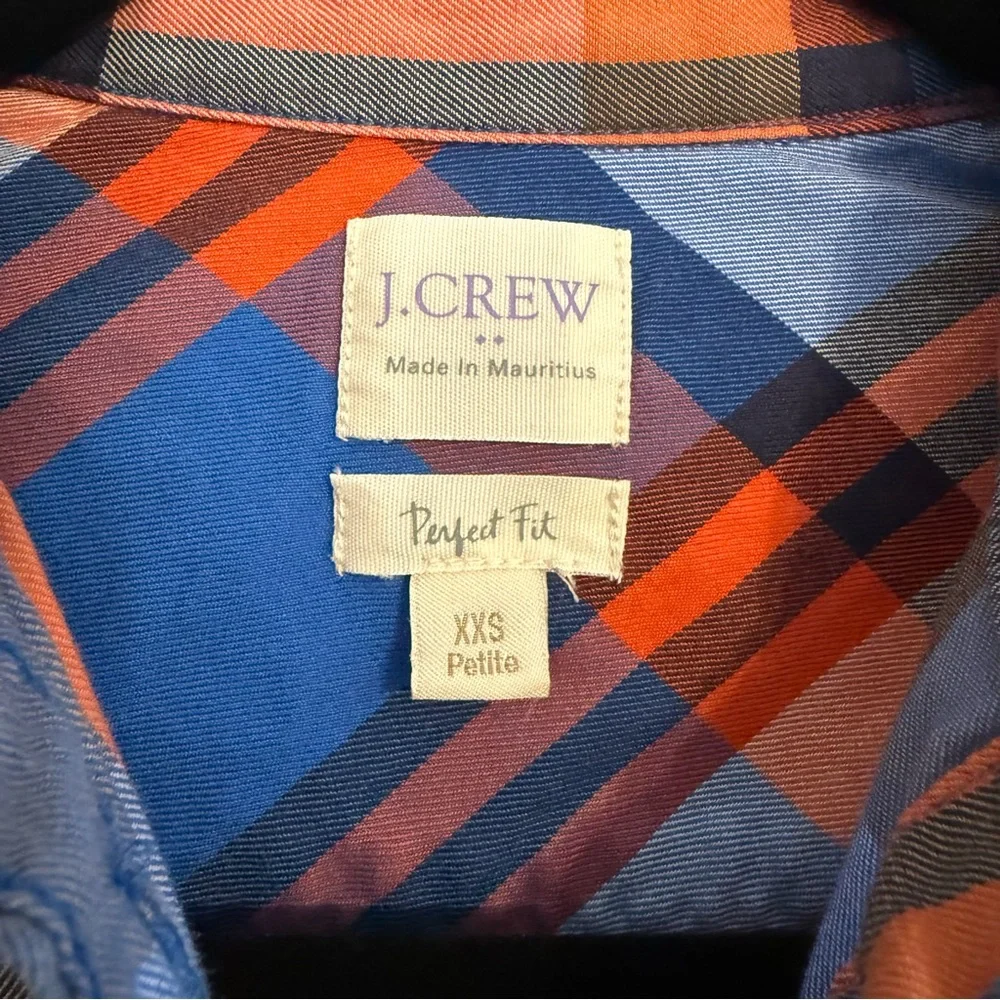 J.Crew Petite XXS Perfect Fit Plaid Shirt Cotton Top - Picture 2 of 5